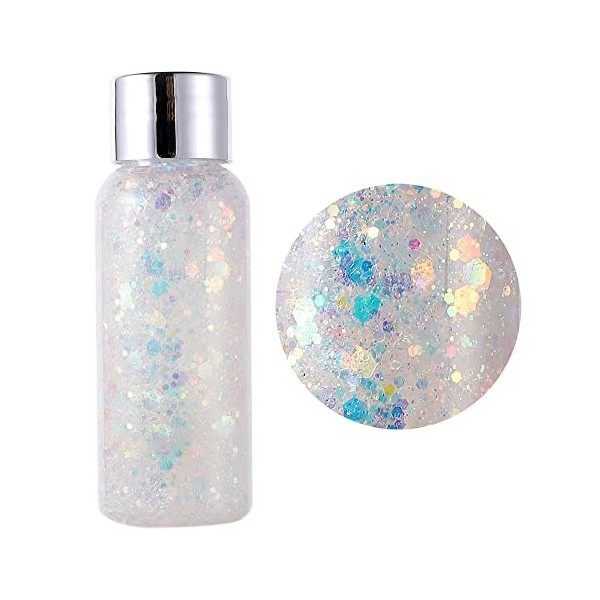 Riceel Body Glitter Gel Mermaid Sequins Chunky Glitter Liquide Fard à Paupières Sparkling Chunky Body Lotion pour Visage Chev