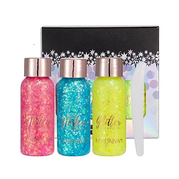 Visage corps Glitter gel avec cuillère Mermaid sequin auto - adhésif Glitter, gros bloc Glitter yeux lèvres ongles cheveux Gl