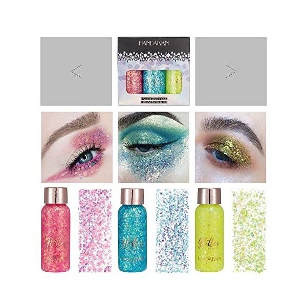 Visage corps Glitter gel avec cuillère Mermaid sequin auto - adhésif Glitter, gros bloc Glitter yeux lèvres ongles cheveux Gl