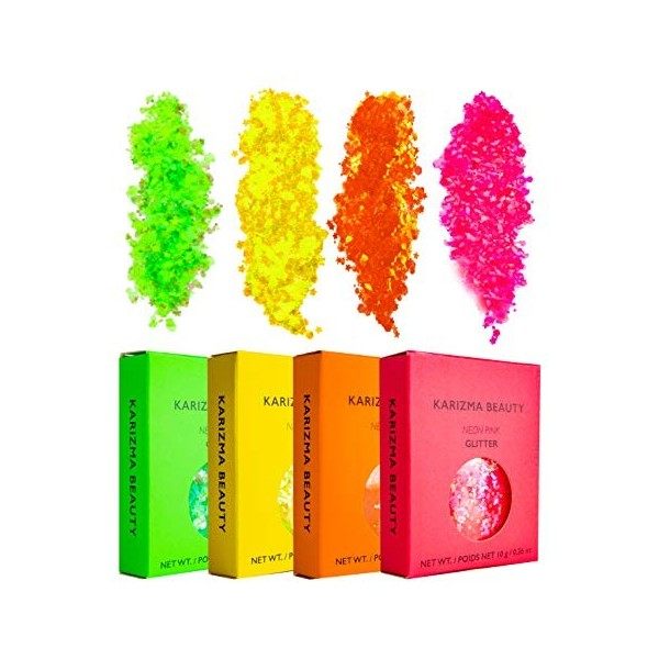 NEONS Glitter Pack ✮ KARIZMA Beauté ✮ 40g Festival Glitter Cosmetic Visage Chunky Corps Fluo