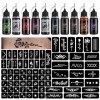 STIGMA Kit de Tatouage Temporaire 10 Bouteilles dEncres de Couleur, Kit de 84 Pochoirs pour Peinture Corporelle, Noir * 2, 