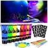 AOOWU Peinture Visage Corps Kit 19PCS, Peinture Corporelle, 8 * 10 ml UV Glow tubes de peinture fluorescente pour le visage e