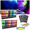 AOOWU Peinture Visage Corps Kit 19PCS, Peinture Corporelle, 8 * 10 ml UV Glow tubes de peinture fluorescente pour le visage e