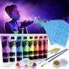 Lictin 8 x Peinture Corporelle-Kit de Peinture fluorescente UV Non Toxique Neon Avec 6*5,5g de face painting palette, 2*poudr