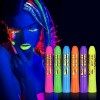 AOOWU Peinture Fluorescents UV, 6 Crayons De Peinture UV Néon Pour Le Visage Et Le Corps, Lavables Non Toxiques Bâton de Pein