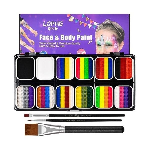 LOPHE Peinture Corporelle, Palette de Maquillage Enfants, Peinture pour le Visage, 10 Couleurs Palette de Tatouage de Peintur