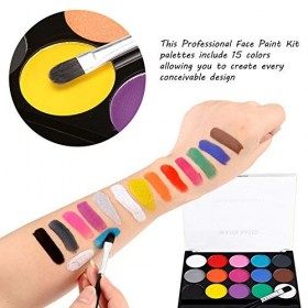 Maquillage pour Enfant, Peinture Corporelle, Palette de Maquillage Enfants, Peinture pour le Visage, 15 Couleurs, 2 Pinceaux,