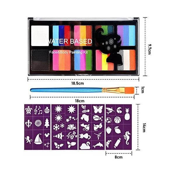 Peinture Corporelle,Palette de Maquillage Enfants,Peinture pour le Visage,10 Couleurs,1 Pinceaux,Kit de Professionnel Peintur