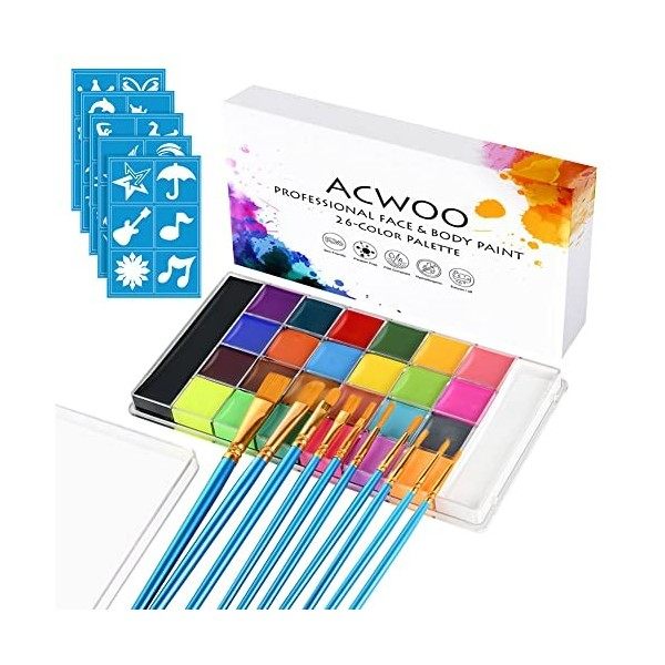 ACWOO Visage Corps Peinture, 26 Couleurs Visage Peinture à Lhuile Professionnelle Tatouage Maquillage beauté Palette, Pour H