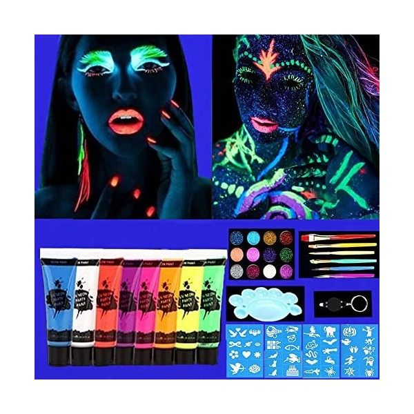 8 Couleurs kit de peinture fluorescente uv,Peinture Fluorescente Pour Body  Painting,maquillage fluorescent UV peinture pour l