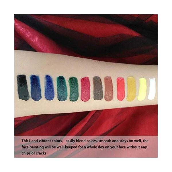 12 couleurs de maquillage professionnel non toxique et tubes de peinture corporelle, maquillage dhalloween avec 10pieces hyp