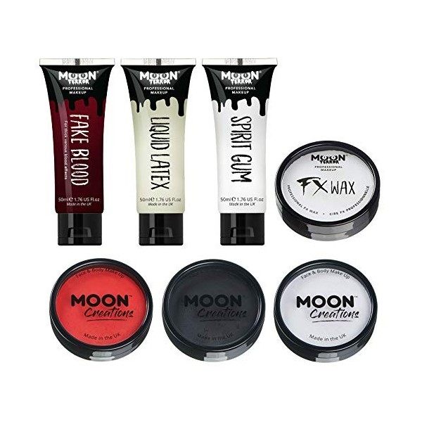 Moon Terror Pro FX Kit de maquillage à effets spéciaux dHalloween | Faux sang, latex liquide, cire à modeler, colle à postic