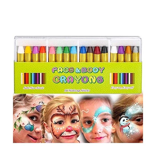 Peinture Corporelle, Mimoo16 Couleur Peinture Visage en Stick, Maquillage Halloween pour Visage Enfant, Maquillage Enfant Hal