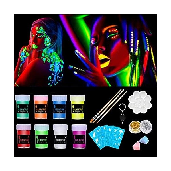 8 Pcs Visage & Body Neon Peinture fluorescente Kit_c