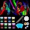 Peinture Corporelle 8 Couleurs,Kit de Peinture fluorescente UV Non Toxique Neon pour le visage et corps,peinture fluo body UV