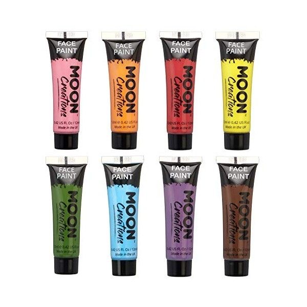 Peinture Visage & Corps par Moon Creations - 12ml - Assortiment de 8 Couleurs Peinture corporelle