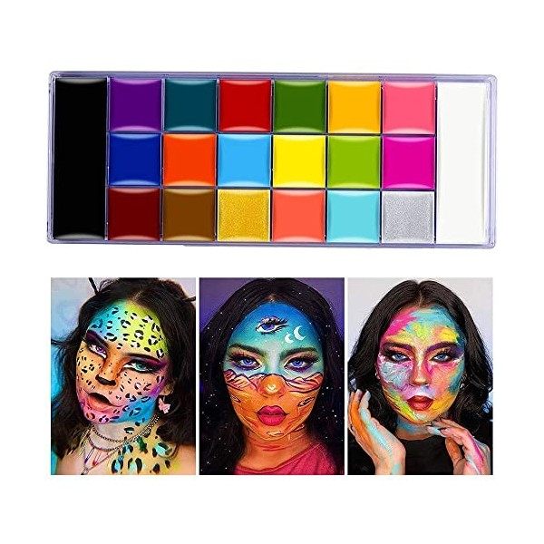 NPHIKAS Visage Corps Peinture,Palette de Maquillage pour Enfants,20 Couleurs Peinture à lhuile Pro Flash Tatouage Palette,Sû