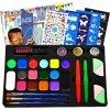 Palette de Maquillage Enfants, 16 Couleurs, avec brosses Paillettes éponges Pochoirs Autocollant Professionelle Gesichtsfarbe