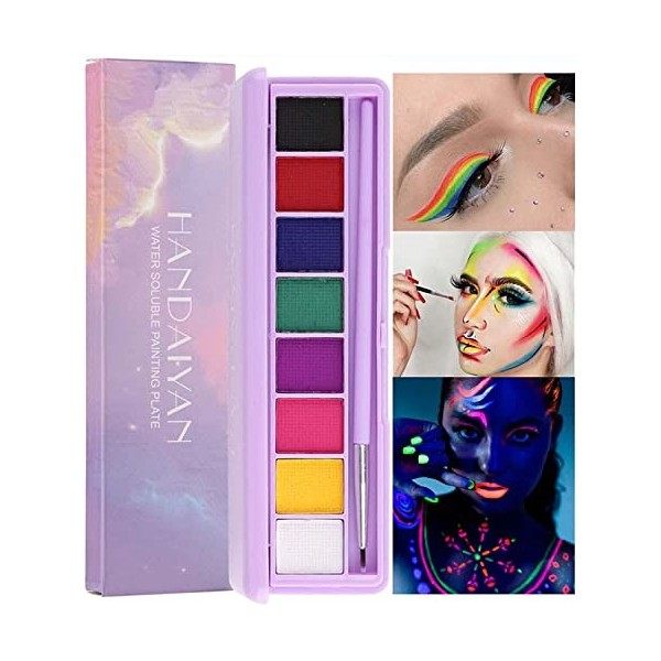 Peinture Visage Corps, 8 Couleurs Palette de Peinture Visage Corps Soluble dans lEau Lumineuse Finition Mate Palette de Maqu