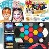 Oukzon Palette de Maquillage Enfants,18 Couleurs Peinture Visage avec 116 Strass, 2 Craies pour Cheveux, 32 Pochoirs, Paillet