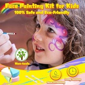 Oukzon Palette de Maquillage Enfants,18 Couleurs Peinture Visage avec 116 Strass, 2 Craies pour Cheveux, 32 Pochoirs, Paillet