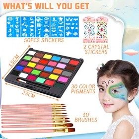MULEVIP Visage Corps Peinture 30 Couleurs Palette de Maquillage Enfants,Peinture Corporelle,Peinture de Visage Maquillage ave