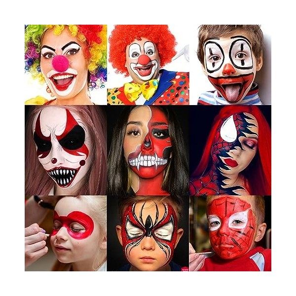 Afflano Joker Maquillage Halloween Peinture Visage Blanc Noir Rouge