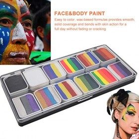 Kit de Peinture pour Le Visage Et Le Corps, 12 Couleurs à Base Deau Non Décoloration Halloween Party Ball Game Fan Body Art 