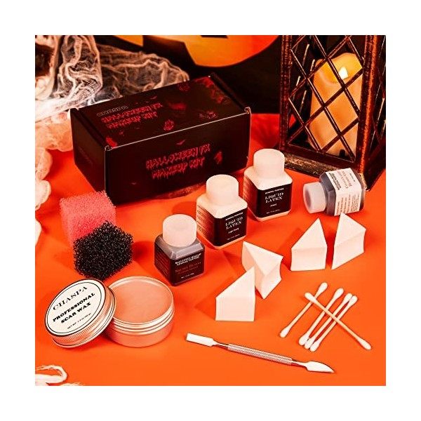 CHASPA Kit de maquillage en latex liquide SFX pour faux cicatrices - Cire de cicatrices + 2 Btl de latex liquide + 2 Btl de f