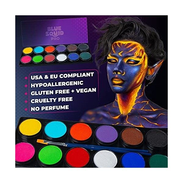 Set de peinture pour le visage des enfants par Blue Squid PRO 12x10g Peinture de maquillage professionnel classique et peintu