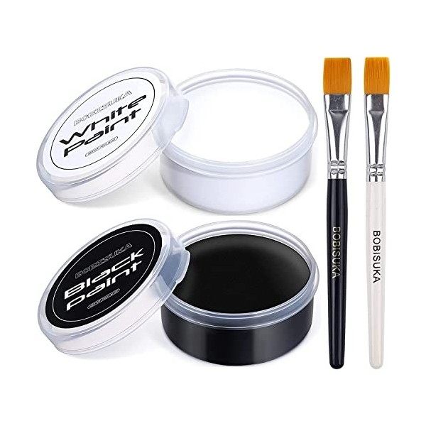 BOBISUKA Peinture Corporelle Noir 70g et Blanc 70g avec 2 Pinceaux de Maquillage - Peinture Visage Longue Durée Non Toxiq