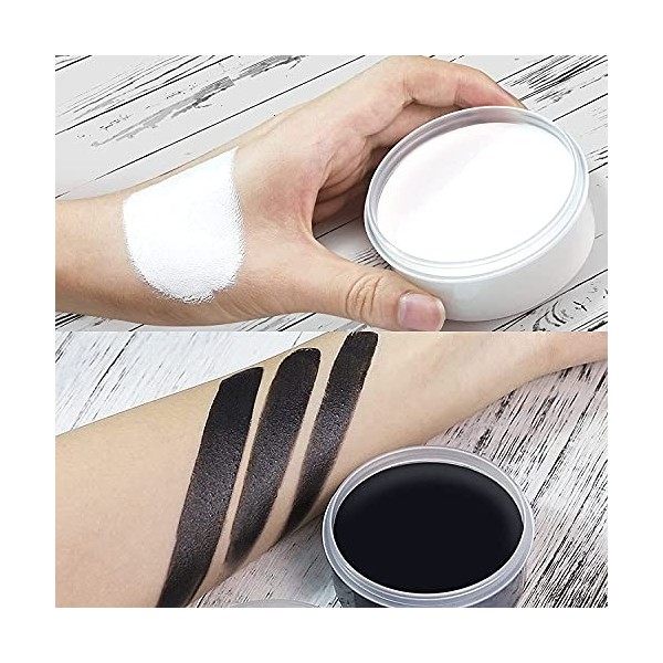 BOBISUKA Peinture Corporelle Noir 70g et Blanc 70g avec 2 Pinceaux de Maquillage - Peinture Visage Longue Durée Non Toxiq