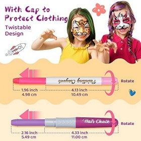 Visage Peinture, 12 Couleurs Crayon Maquillage Enfant, Peinture Visage Enfant avec 2 Craie Cheveux, 28 Pochoirs, 2 Pinceaux, 