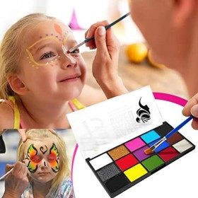 Clundoo Peinture Corporelle pour Le Visage, 15 Couleurs Visage Peinture à Lhuile, Palette de Maquillage pour Enfants, avec 4