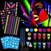 HOWAF Peinture Fluorescente pour Visage et Corps, Kit Maquillage Enfant, 14 Palette de Couleurs, Paillettes, Éponges, Pinceau