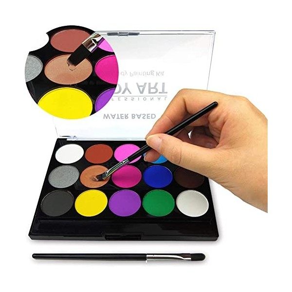 Kit de peinture corporelle pour le visage, 15 couleurs, non toxique, professionnel, lavable avec pinceau pour les enfants, po