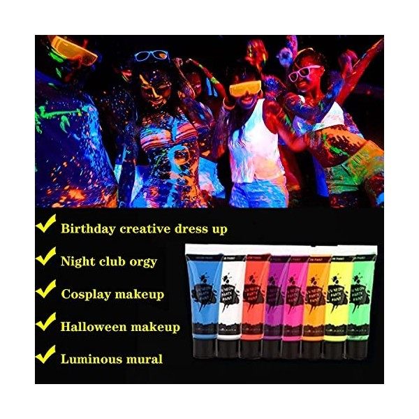 Peinture Corporelle 8 Couleurs,Kit de peinture fluorescente uv Pour Body Painting,Peinture Fluorescente UV Non Toxique Neon,P