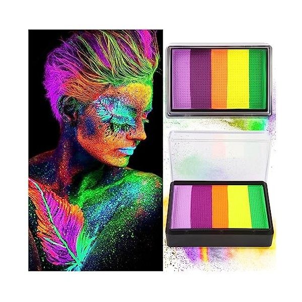 Teekerwan Tikelwan 5 couleurs Aqua - activé UV visage body painting Neon Rainbow face Paint UV Night Light Fluorescent noir m