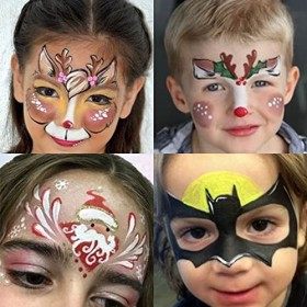 Peinture Visage, Peinture Corporelle, 15 Couleurs Body Painting, 2 Brosses,4 Pochoirs,Peinture Kit pour Maquillage Enfant Car