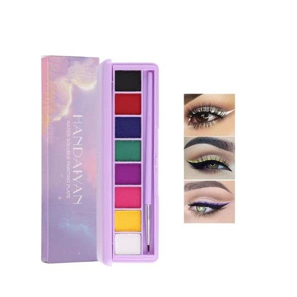 Beteligir UV Glow Eyeliner Palette, Palette dEyeliner 8 Couleurs Activé par lEau, Peinture Visage Matte et UV Palette de ma