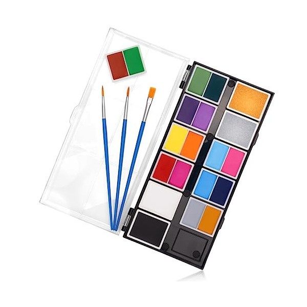 Hautton Ensemble de Peinture Corporelle Professionnel 20 couleurs et 3 pinceaux pour Enfants Adultes, Maquillage Fête Hallowe