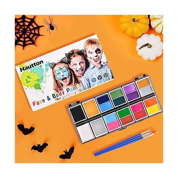 Hautton Ensemble de Peinture Corporelle Professionnel 20 couleurs et 3 pinceaux pour Enfants Adultes, Maquillage Fête Hallowe