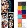 Kamndex Palette de maquillage professionnelle pour le visage - 12 couleurs - Pour une exposition artistique, Halloween, une f