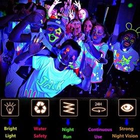UV Glow Couleurs de Peinture Corporelle UV Maquillage Lumière Noire Couleur fluo 8x25ml pour Le Carnaval Gaudy Lumière Noire 