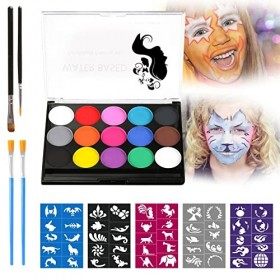 Visage Peinture, 12 couleurs et 63 modèles de peinture Crayons pour le  visage et le corps peinture visage enfant, kit de maquillage lavable non