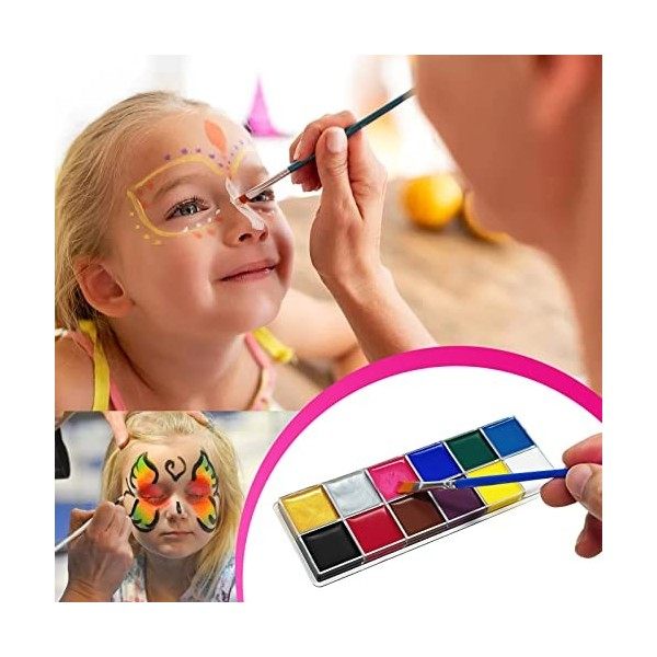 Clundoo Visage Corps Peinture Huile, 12 Couleurs Visage Peinture à Lhuile, Peinture Corporelle, 40 Pochoirs Réutilisables, 4