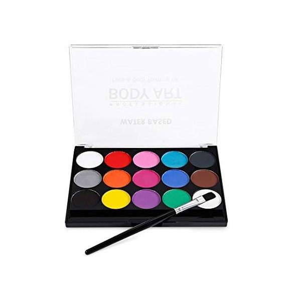 Xrten 15 Couleurs Maquillage Enfant, Maquillage de Fête Non-Toxiques avec Pinceau, Idéal pour Les Enfants, Les Fêtes, Les Bod