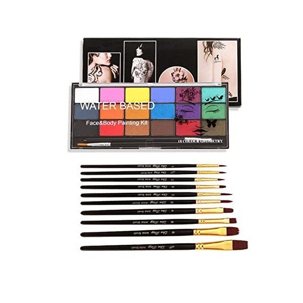 Joyeee Visage Corps Peinture, Palette de Maquillage pour Enfants, 18 Couleurs Visage Kit de Maquillag, 10 pinceaux,pour Enfan