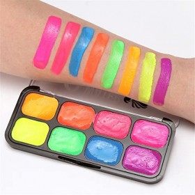 3 x Peinture Corporelle UV Neon Non Toxique et Palette de peinture faciale 8 couleurs, Maquillage pour Le Corps et Peinture P