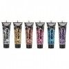 Gel chunky holographique paillettes pour le visage et le corps par Moon Glitter - 12ml - Assortiment de 6 couleurs - Pailleté